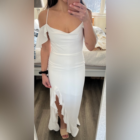 White Asymmetrical Ruffled Maxi Dress - Picture 2 of 5